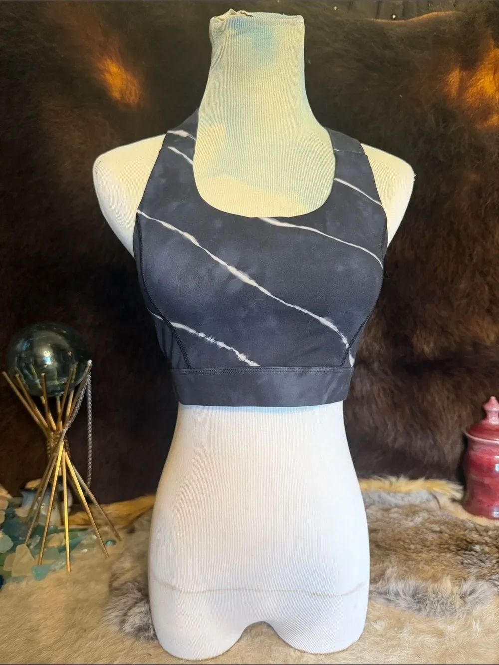 Black Marble-Print Racerback Sports Bra M (5000D)